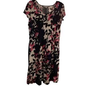 Pre-owned fWomen's Petite Printed Cap Sleeve Slit Neck Dress